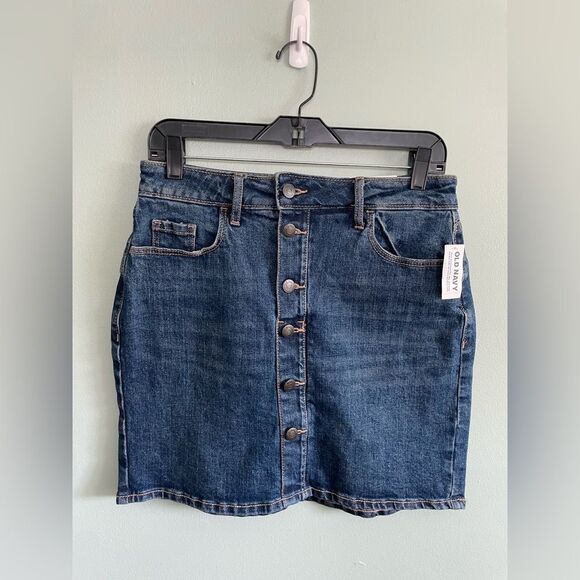 NWT Old Navy High Rise Scottie Dark Blue Denim Button-Front Skirt Sz 2 - Picture 1 of 7
